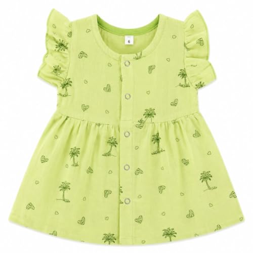 Image of Lilimi Toddler Baby Girl Cotton Muslin Dress, Breathable Flutter Sleeve Button-Front Cute Frocks