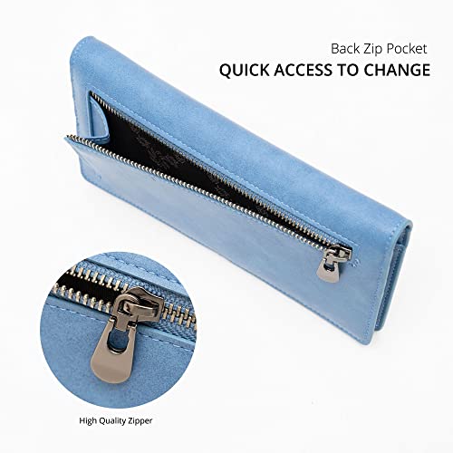 Image of Alldaily Ultra Slim Thin Women Wallet RFID Blocking Credit Card Holder Bifold Long Ladies Billfold (Blue)