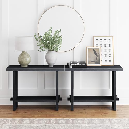 Nathan James Virgo Wood Accent Storage Console Sofa Table, for Entryway, Hallway or Living Room, Reclaimed Black Oak - Set of 2
