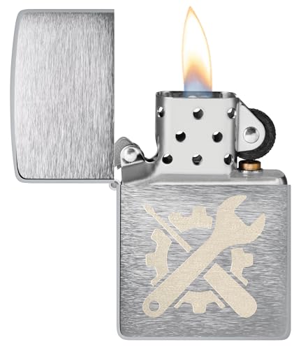 Zippo Sturmfeuerzeug - Tools, Brushed Chrome, Laser Engrave - Nachfüllbar - Wiederverwendbar - Windfestes Design - Geschenkbox - Made in USA
