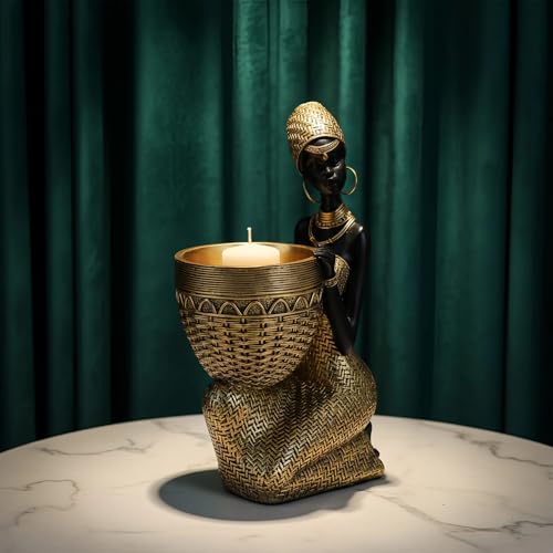 Escultura africana artesanal mujer tribal dorada 9.6" H miniatura 4