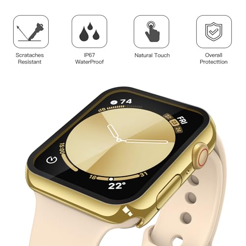 Image of Misxi [2 Pack] Waterproof Hard Case with Tempered Glass Compatible with Apple Watch SE 3 (2025) SE 2 SE Series 6 Series 5 Series 4 44mm, Cover for iWatch Screen Protector, 1 Gold + 1 Transparent