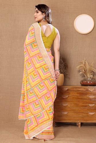 Image of Panzora Women's Georgette Printed Ready To Wear One Minute Saree With Unstitched Blouse Piece