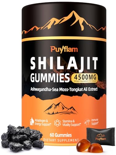 Puyflam Shilajit Gummies 4500mg 14-in-1 Himalayan Shilajit for Men with Ashwagandha Tongkat Ali Black Maca CoQ10 NMN & Turmeric Natural Energy Stamina & Vitality Immune Support 60 Gummies