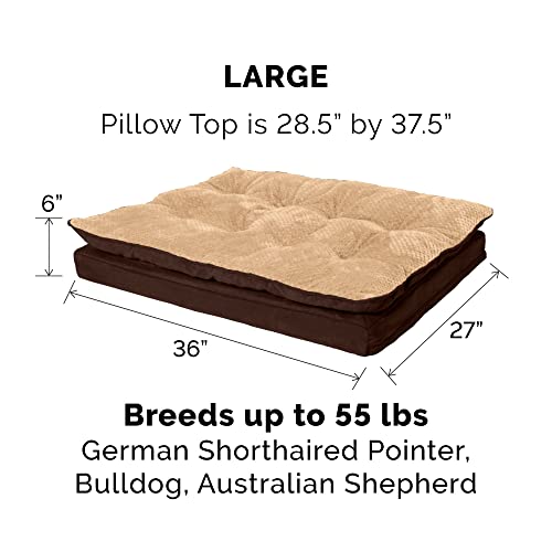 Image of Furhaven Orthopedic Dog Bed for Large /Medium Dogs w / Pillow Cushion Top & Removable Washable Cover, For Dogs Up to 55 lbs - Minky Plush & Suede Pillow Top Mattress - French Roast, Large