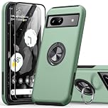 KOVASIA for Google Pixel 8A Case with 2-Pack Screen Protector, 360° Rotating Metal Ring Stand Anti-Scratch Shockproof Phone Cover 3-in-1 Set Phone Case for Google Pixel 8A 6.1", Green