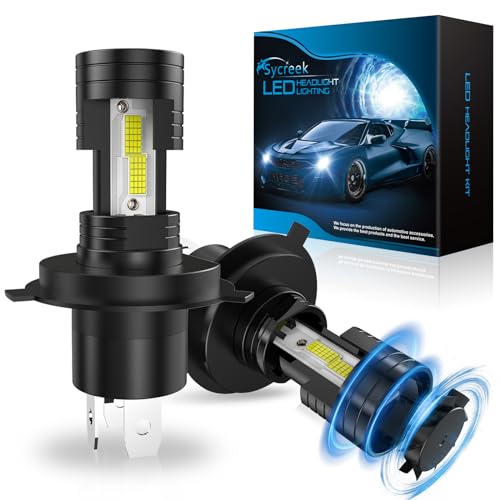 Sycreek Lampadine H4 LED 25000LM 6000K Bianco,2 Pcs Led H4/9003/HB2 Luce Abbagliante e Anabbagliante,Sostituzione Lampada Alogena E Fari Allo Xenon,Plug and Play
