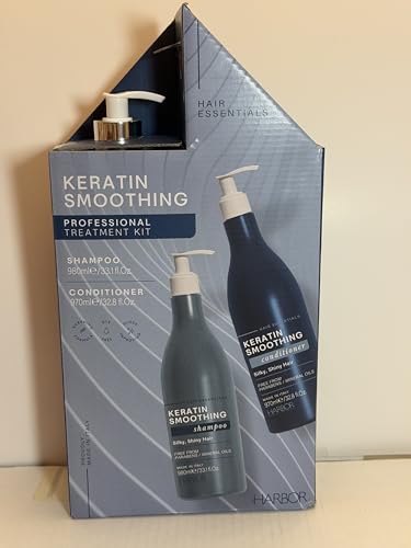 HARBOR Keratin Smoothing Professional Treatment Kit, Shampoo 33.1 fl oz and Conditioner 32.8 fl oz, Silky Shiny Hair