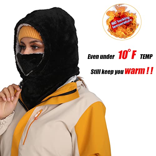 Ski Mask For Women Winter Fleece Balaclava Face Mask Thermal Face Cover Cold Weather Face/Head/Neck Warmer Hood Hat(Black) #TOP2