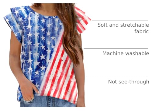 Image of Arshiner 4th of July Shirt for Girl Patriotic American Flag Ruffle Short Sleeves Shirts Tops Tee Blouse