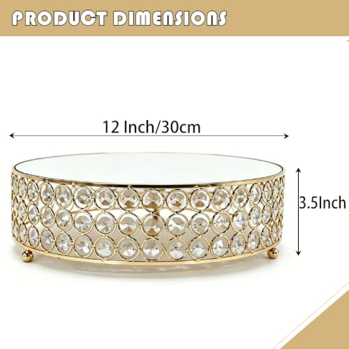 Gold Crystal Round Cake Stand with Mirror Top, 12 Inch Metallic Dessert Display Riser, Bling Crystal Cupcake Holder for Wedding, Birthday Party, Afternoon Tea & Home Decor by FEICTPOX - Used condition - Image 3