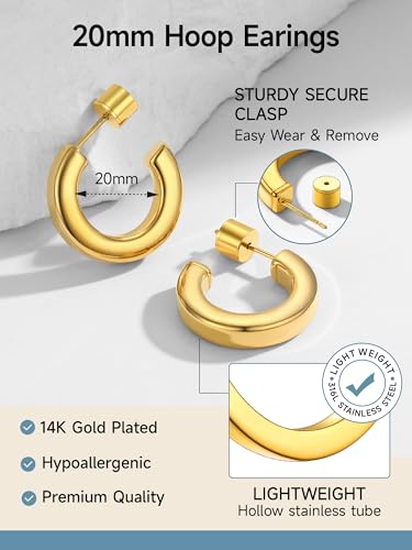 Image of Stainless Steel Chunky Hoop Earrings For Women, Minimalist and Chic, Black /Gold Plated, Round Hoops Earrings Hypoallergenic, Size: 30mm /40mm /60mm /80mm, Come with Box