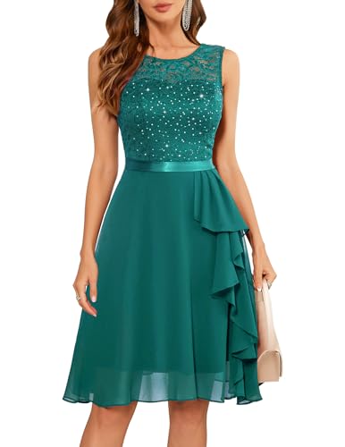 Image of BeryLove Womens Boat Neck A Line Sleeveless Lace Formal Homecoming Dress