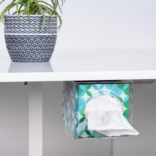 IneVibe Facial Tissue Box Holder for Wall, Under Cabinet or Desk, RV, Bathroom, Small Spaces - Acrylic Wall Mounted Square Box Dispenser, Face Down or Sideways in Tight Areas - Thumbnail 2