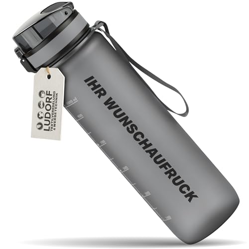 #teamludorf CAMPOS 2.0 Trinkflasche 1L Anthrazit – BPA-frei & auslaufgehemmt – Sport Wasserflasche für Fitness, Schule & Büro – personalisierbar – Tritan Kunststoff mit Handschlaufe (2. Gen)