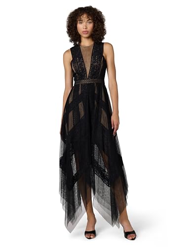 Robe de cocktail fluide en dentelle BCBGMAXAZRIA noire taille 44