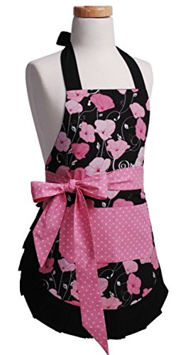 Flirty Aprons Midnight Bloom Girls Apron, Pink, Black and White