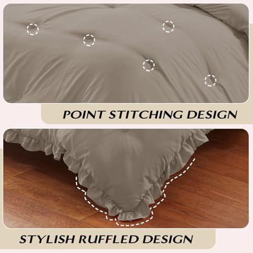 Image of HARBOREST Twin Comforter Set Oatmeal - Ruffle Comforter for Twin Size Bed, Fluffy Twin Size Comforter Set for All Seasons, 2 Pieces Shabby Chic Bedding Comforter Sets(1 Comforter & 1 Pillow Sham)