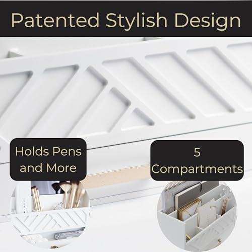 BLU MONACO White Wooden Mail Organizer with Drawer and Gold Handle – Desk Accessories for Office Organization and Storage – Home, Office, and Classroom Supplies - Thumbnail 5
