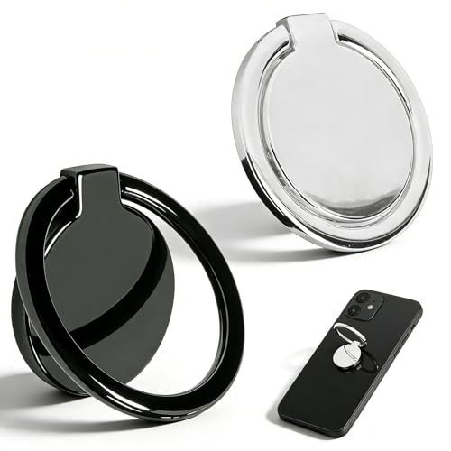 MUNTE 2 Pièces Anneau Telephone Portable 32 mm, Rotation à 180°, Support Anneau Rotatif en Alliage de Zinc, Compatible avec La Plupart des Téléphones Portables et Ttablettes (Gris et Argent)