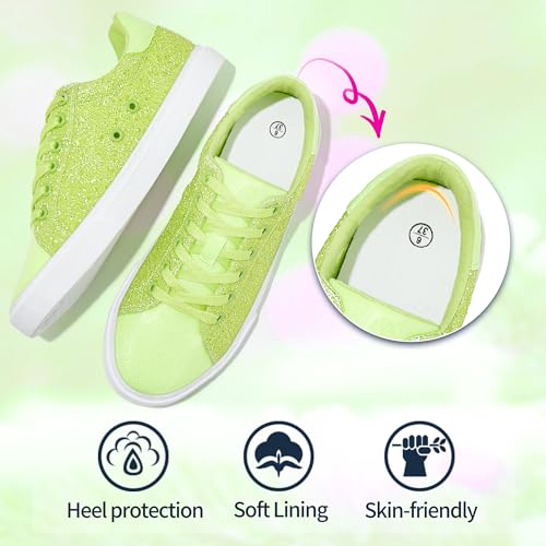 Image of AISFAES Glitter Sparkly Low Top Sequins Lace Up Tennis Shoes Comfort Bling Fashion Shiny Walking Shoes
