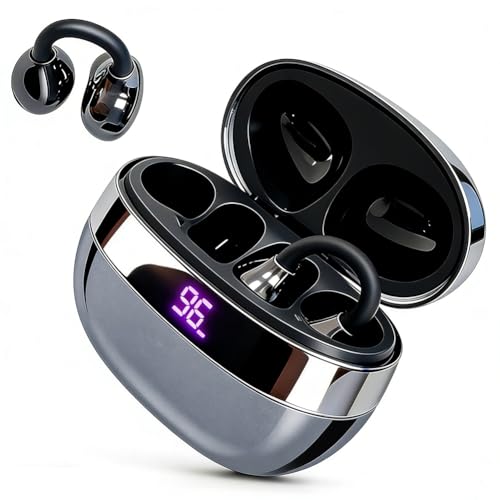 Caijin Cuffie a Clip Open-Ear Bluetooth Wireless, Bluetooth 6.0, Auricolari Sport con Clip Aperta, 60h Autonomia, Ricarica Rapida USB-C, Leggeri e Comodi da Indossare, Sport, Ufficio & Fitness, Nero