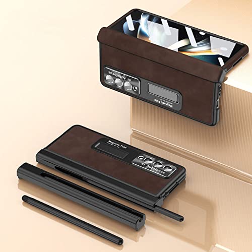 Coque Samsung Z Fold 4 avec Film Verre et Rangement S Pen Café