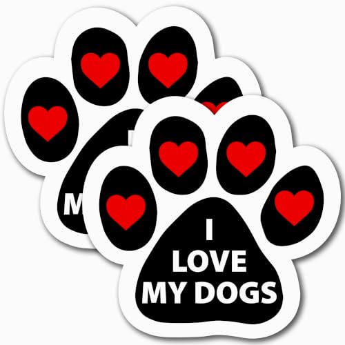 Image of I Love My Dogs with Heart Pawprint Car Magnet 5 Inch 2 Pack, Dog Lover Gift | Heavy duty magnetic decal for car, truck, SUV or fridge, full color UV printed