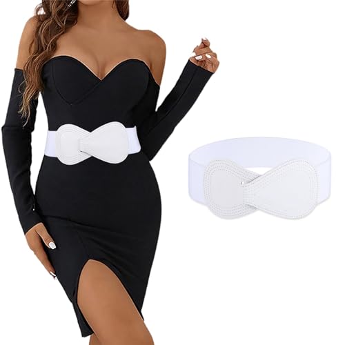 Tgirls Women Elastic Belt Wide Waist Belts for Dresses 8-shaped Interlock Buckle Belt Vintage Stretchy Dress Belt