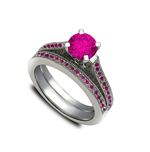 RS Jewels Half Eternity Alliance en argent sterling 925 magnifique rond Saphir rose Anneaux de mariage/fiançailles/mariage Cover