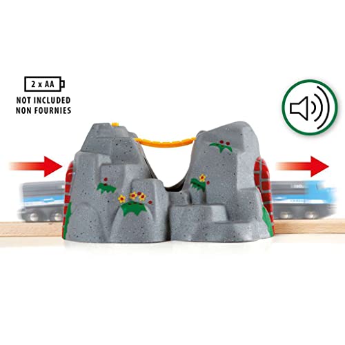 BRIO World - 33481 - Tunnel d'Aventures - Accessoire pour Circuit de Train en Bois - 4 Sons différents et aléatoires - Jouet pour garçons et Filles dès 3 Ans