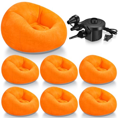 Image of Realspring 6 Pcs Inflatable Bean Bag Chair, Air Pump,Orange | Electric Pump for Inflation, Foldable Blow up Chairs for Outdoor Movie Seating, Portable Sofa for Adults Camping