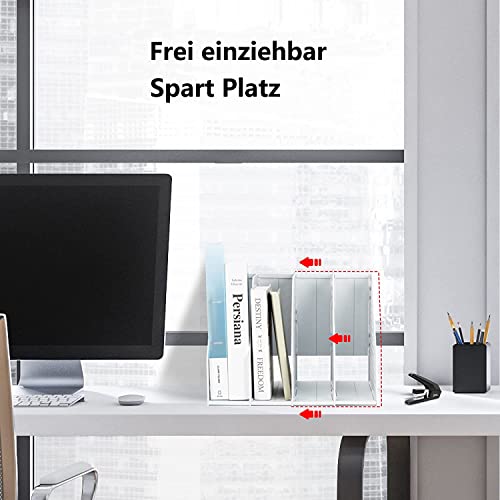Faltbarer Stehsammler A4, Zeitschriftenhalter,Zum Organisieren und Speichern von Büros Einziehbare Aufbewahrungsbox,Schreibtisch-Organizer für School Office mit 4 Fächern,Büro organizer(hellgrau)
