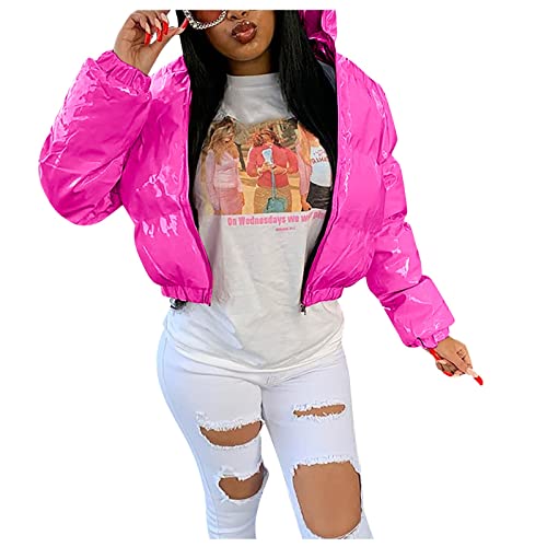 Doudoune femme hiver chaude et épaisse en simili cuir brillant imperméable avec col montant
