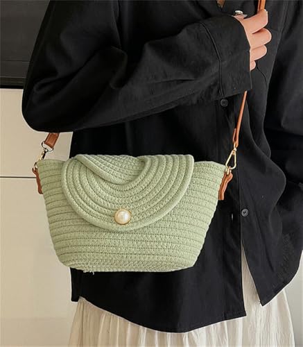 Trendy Summer Woven Crossbody Shoulder Bag for Women Small Straw Shell Tote Purse Vacation Beach Handbags4