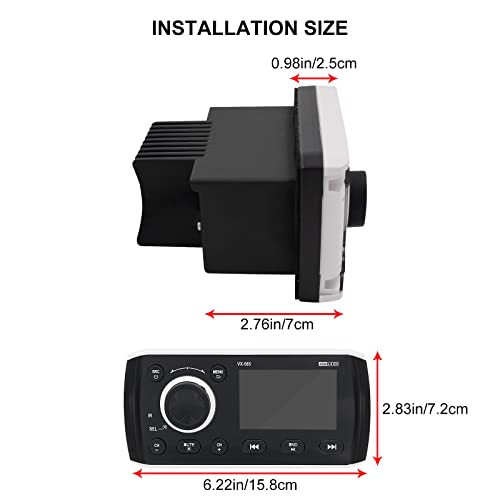 Marine Radio Digital Media Receiver 3\" Display,AM/FM Audio/Photo/Video Playback Perfect for Yachting Boat Camper Motorcycle UTV ATV Golf Cart