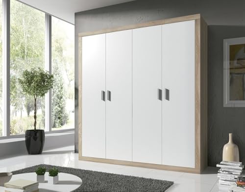 Meyvaser.com Ecommerce Company Armario 4 Puertas, Incluye 2 Estantes y 2 Barras para Colgar, Color Cambria-Blanco, 208 x 196 x 50,2 cm