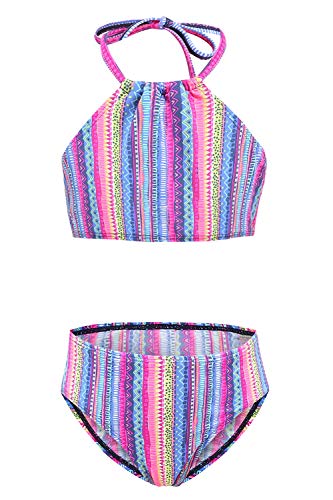 Image of Girls Two Piece Bikini Swimsuits Striped Ruffle Swimwear Falbala Bathing Suit Set