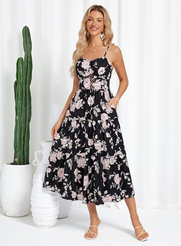 Image of GRACE KARIN 2026 Women's Spaghetti Vacation Sundress Summer Beach Flowy Boho Floral Maxi Dresses with Pockets