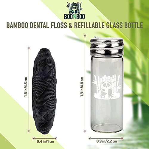 Boonboo Dental Floss | 100Ft/30M Bamboo Woven Fiber Dispenser + 6Pcs Of 100Ft | Mint Flavor | Refillable Glass Bottle | Teeth Flosser With Holder | Natural, Biodegradable, Sustainable #TOP1
