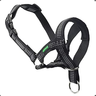 ILEPARK Dog Head Collar with Silk Thread, Soft and Adjustable Head Halter Collar for Dogs in Striped pattern(S, Black)
