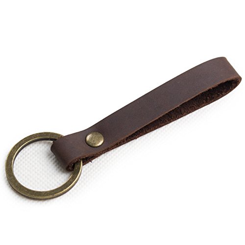 Ancicraft Leather Keychain Key Chain Ring Holder Strap Tag Simple Classic For Men Women (Dark brown)