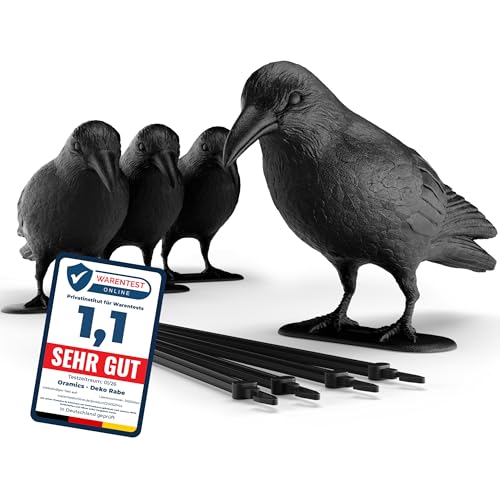 Oramics Taubenschreck Krähe & Rabe Attrappe – Effektive Vogelabwehr für Balkon, Garten & Fenster – Wetterfester Plastik Rabe gegen Tauben – Realistischer Vogelschreck & Amselschreck (4er)