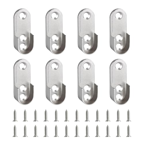8 PCS Wardrobe Rail Bracket - Heavy Duty Oval Wardrobe Rail Support - Closet Rod Fittings Curtain Wardrobe Pole Brackets for Hanging Clothes, Home Shop Furniture Accessories