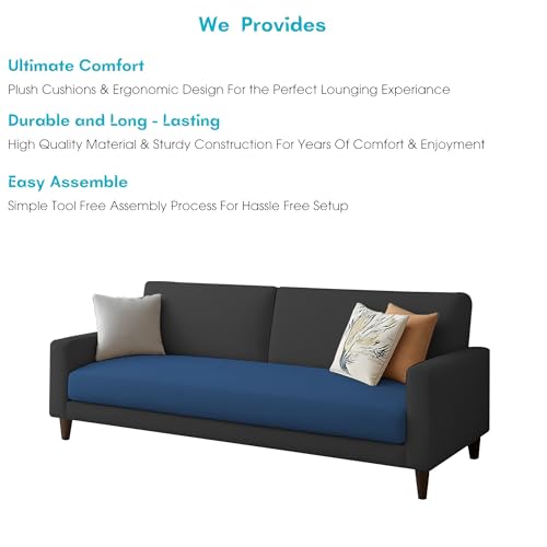 Image of Kathleen 3 Seater Sofa Set for Living Room - Foldable Convertible Couch Furniture for Home, Office or Guest Use, Modern Designer Stylish Comfortable (Blue Black)