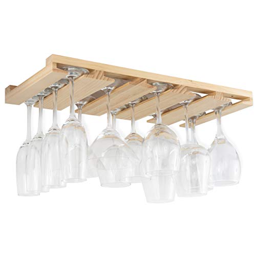 Rustic State Eze Stemware Glass Rack Under Cabinet Easy to Install Hanging Bar Glass Rack 21.6 Inch by 10 Inch Natural
