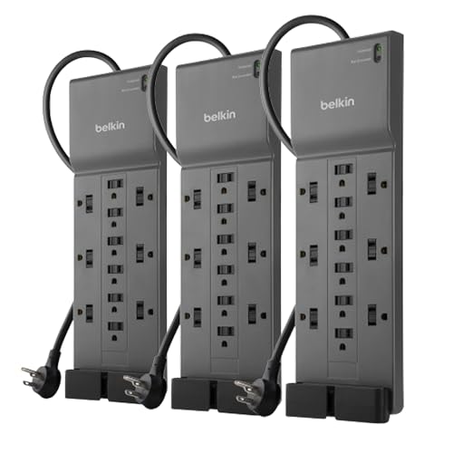 Belkin 12-Outlet Surge Protector Power Strip w/ 12 AC Outlets & 8ft Flat Plug, UL-Listed Heavy-Duty