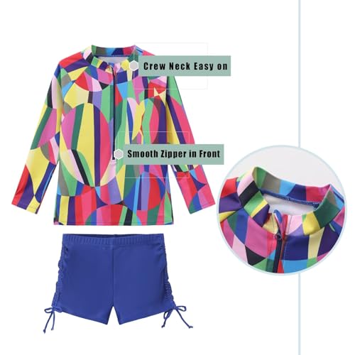Image of Girls Rash Guard Set for Girls Long Sleeve Swimsuits Hawaiian Two Piece Bathing Suits Swimwear Set