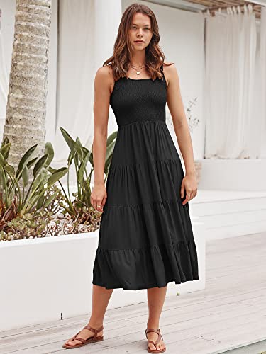Anrabess Women's Summer Sleeveless Smocked Sundress Boho Ruffle Tiered Swing A Line Beach Midi Dress With Pockets 522Heise-Xl Black #TOP5