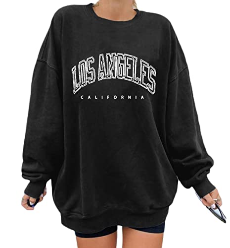 Minetom Damen Sweatshirt ohne Kapuze Los Angeles Vintage Drucken Oversized...